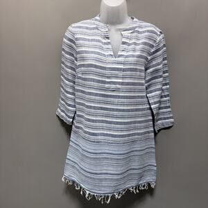 Women's S Charlie Paige 100% cotton Tunic Top blue 3/4 Sleeve Boho